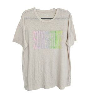 Aerie Burnout Linen Blend Graphic Tee Boyfriend T-Shirt Top Size M Cream